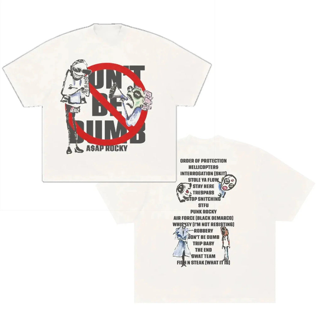 ASAP Rocky Don't Be Dumb album 100%cotton men's light beige shirt Summer O-neck Women's Y2k Hip Hop Short Sleeve Tshirt fan gift