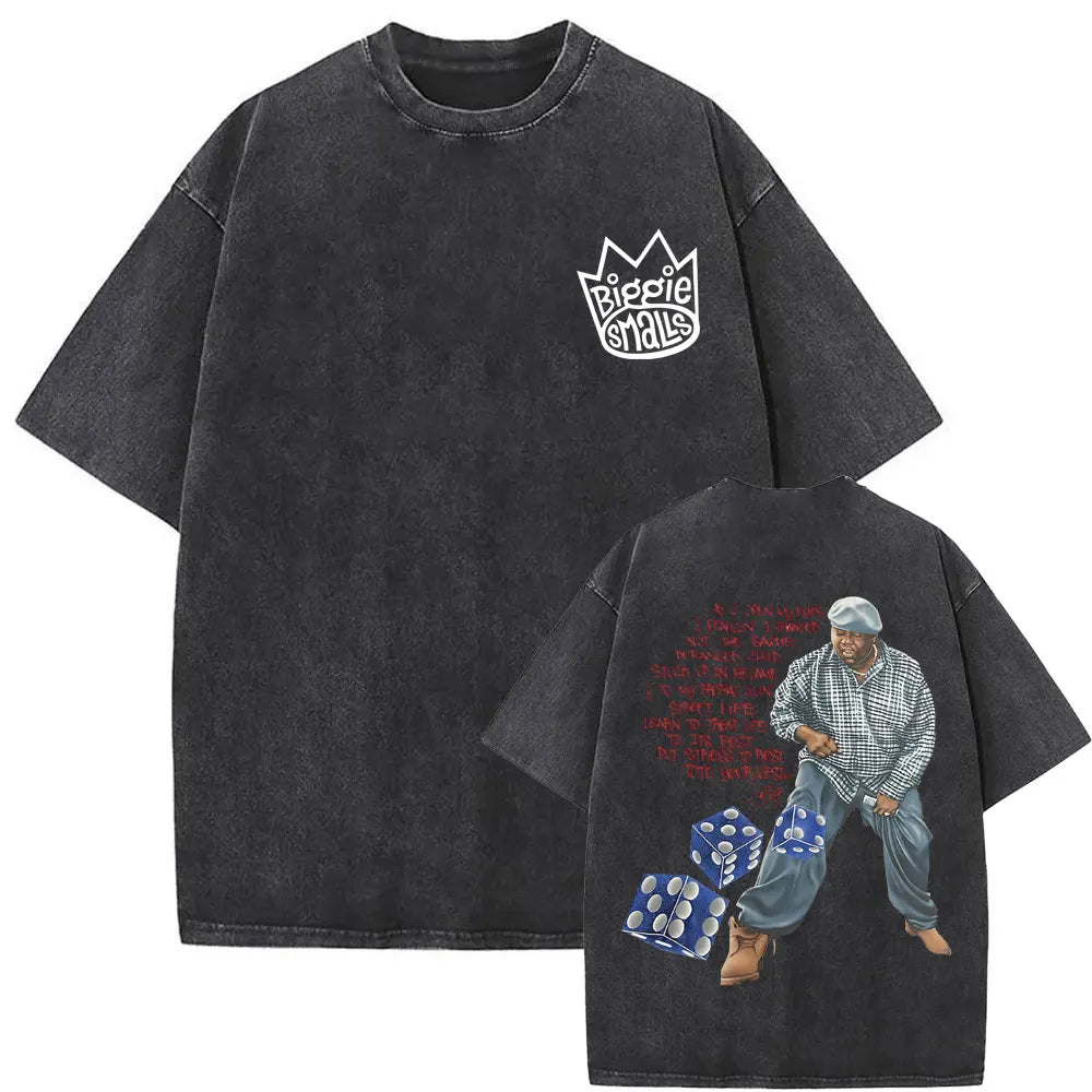 Washed Vintage Rapper The Notorious Big World Tour 97 T-shirt Biggie Smalls Print T Shirts Men Women Hip Hop Oversized T-shirts