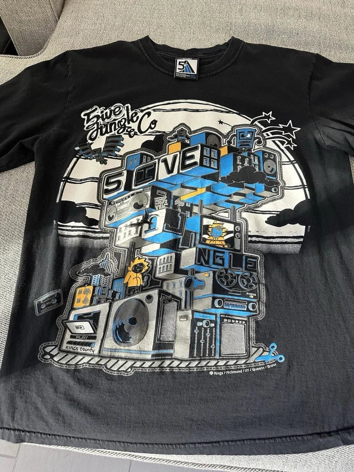 Scrawl Harajuku Printing Short Sleeves Hip Hop Punk Y2K American Street Skateboard T-shirt Boy Style Pure Cotton Tops