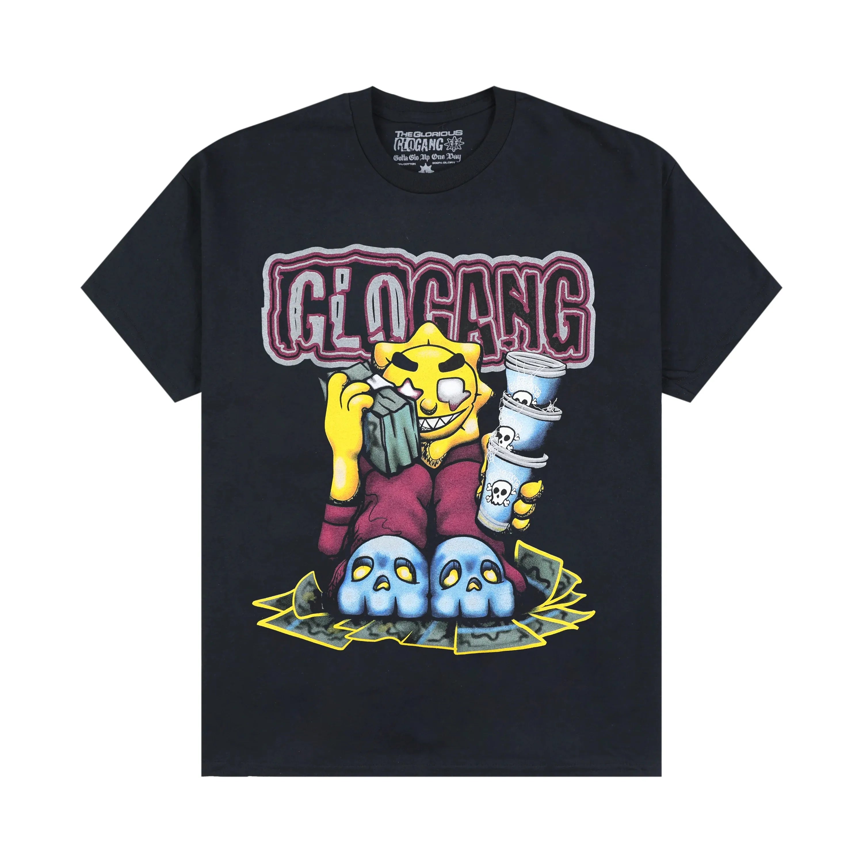 Glogang Men's Trendy Short-Sleeve T-Shirt Fashionable Street Style Harajuku Style Y2K Crew Neck Short-Sleeve Pure Cotton T-Shirt