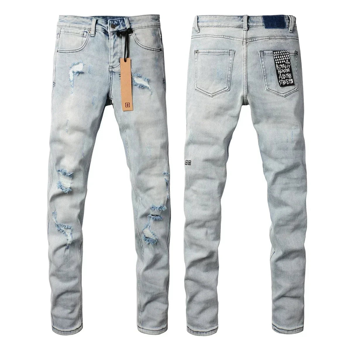 New KSUBI Jeans Men Paint Hole Trendy American High Street  Trend Low Rise Stretch Skinny Pleated Ripped Jeans