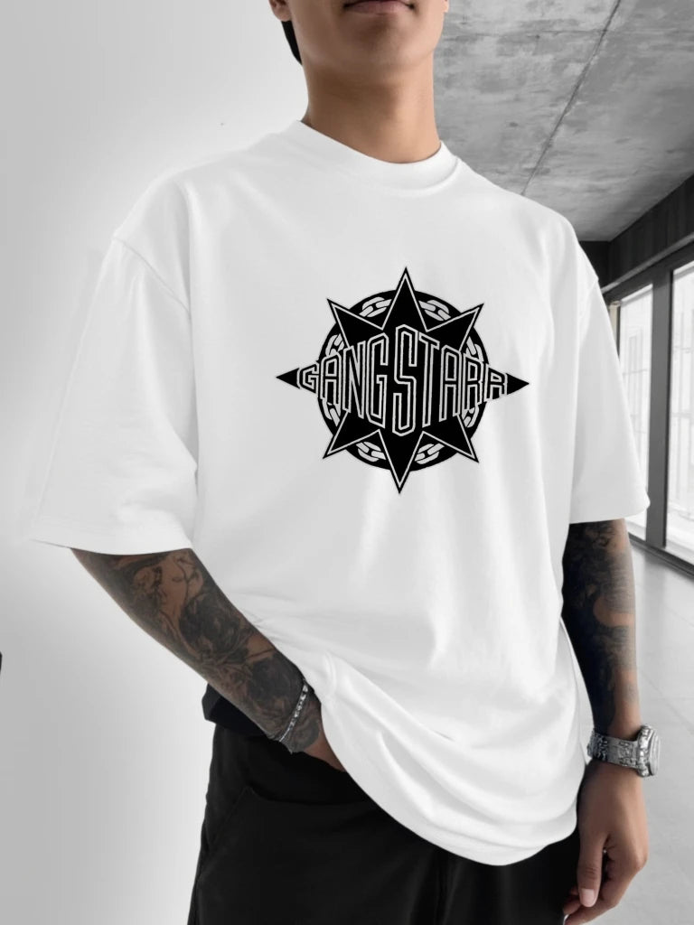 Gang Starr Logo Print T-Shirt Fashion Street Style Star Pattern Design {Men's Printed Round Neck Short Sleeve Casual T-Shirt