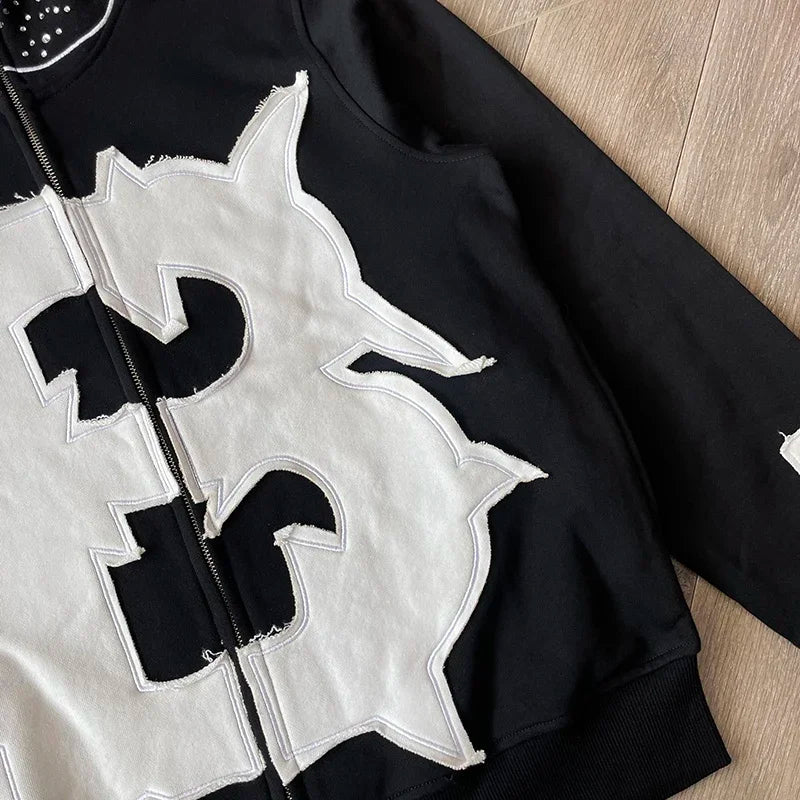 Glo Gang  BODY BAG Embroidered cartoon iron drill zipper hoodie