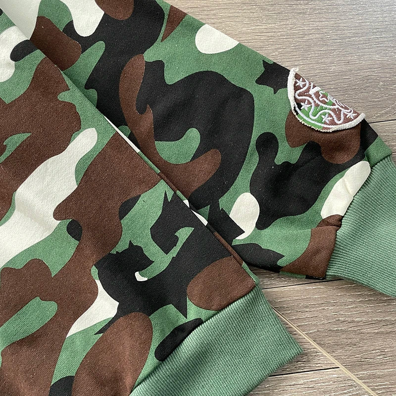 Glo Gang camouflage cartoon embroidered casual sweater
