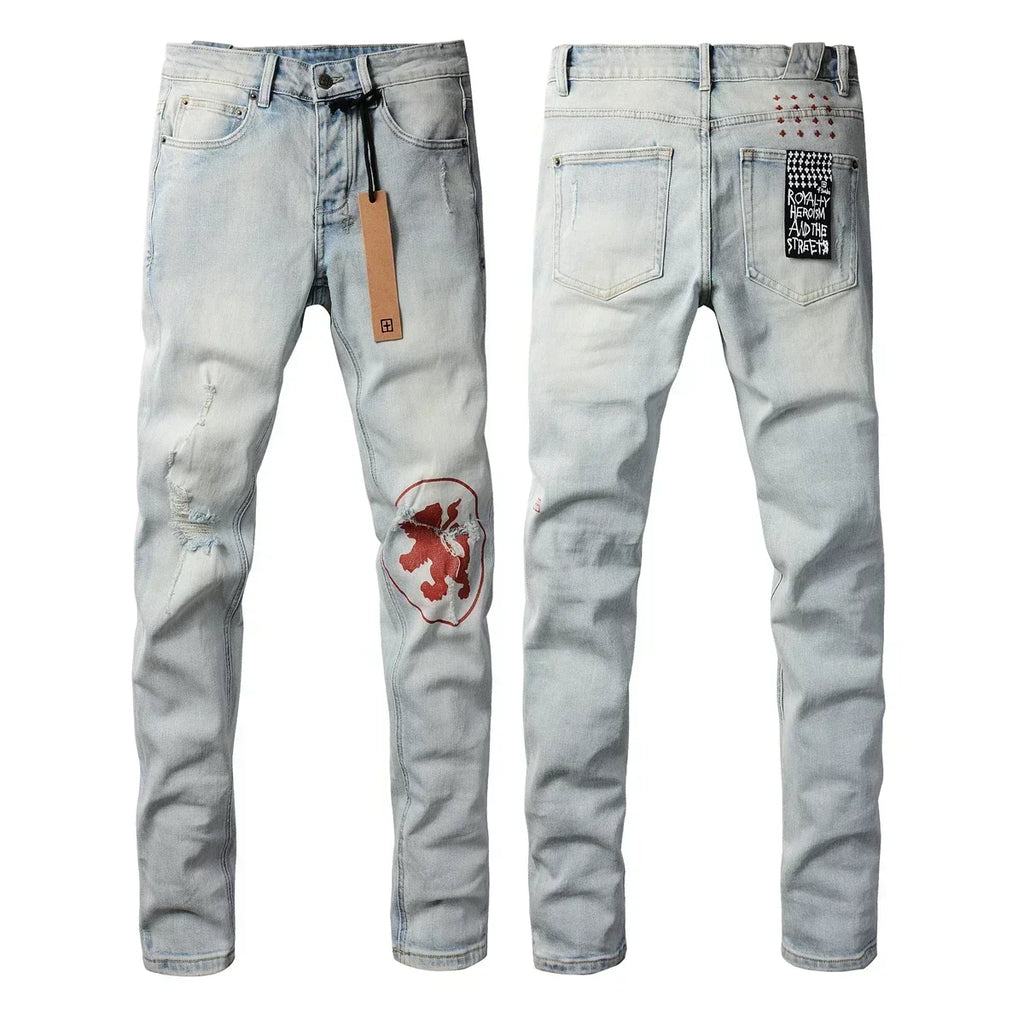 New KSUBI Jeans Men Paint Hole Trendy American High Street  Trend Low Rise Stretch Skinny Pleated Ripped Jeans