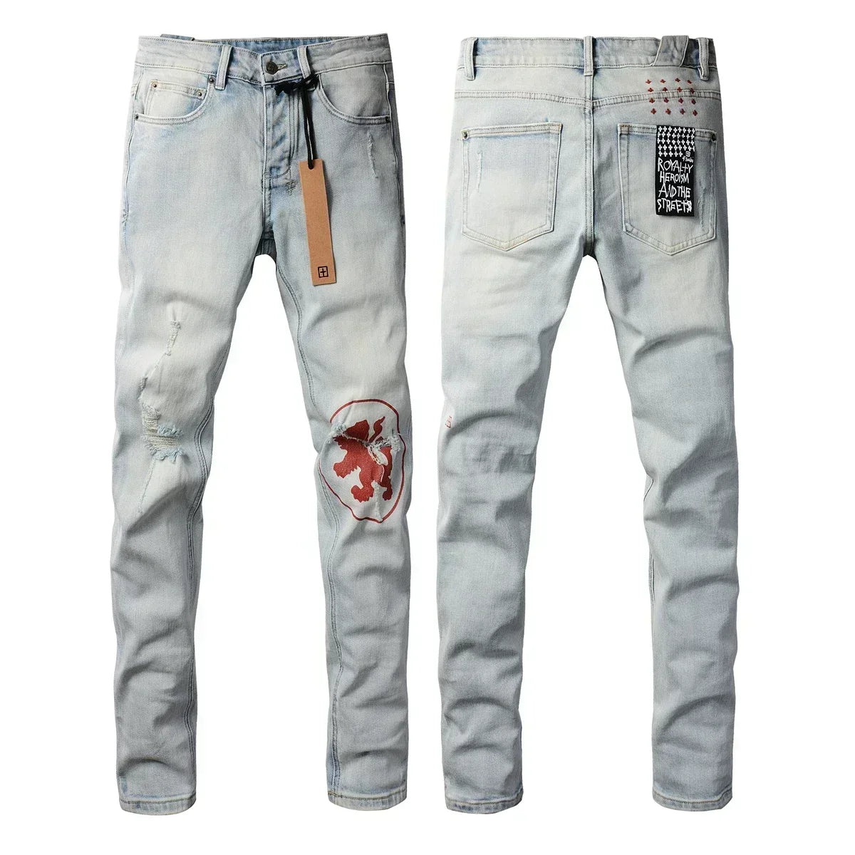 New KSUBI Jeans Men Paint Hole Trendy American High Street  Trend Low Rise Stretch Skinny Pleated Ripped Jeans