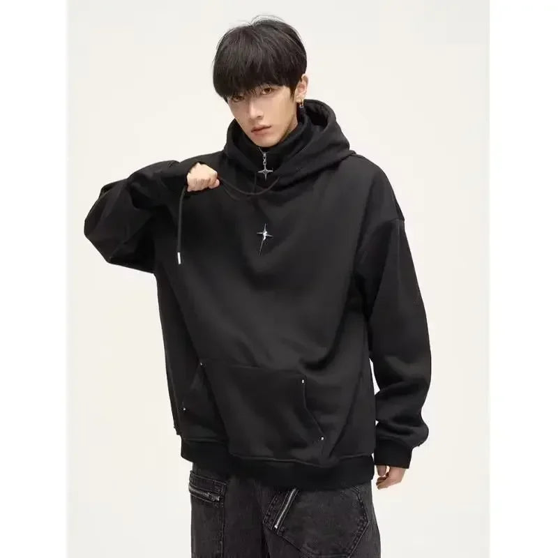 Streetwear Black Hoodie Men Women Oversized Harajuku Vintage Pullovers Korean Fashion Goth Aesthetic Sweatshirts Spring Autumn
