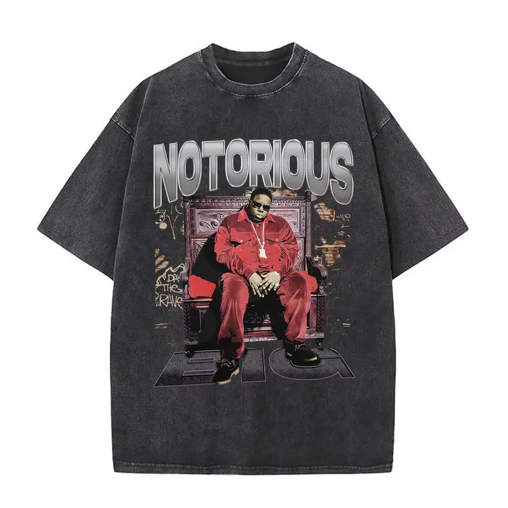 Washed Vintage Rapper The Notorious Big World Tour 97 T-shirt Biggie Smalls Print T Shirts Men Women Hip Hop Oversized T-shirts