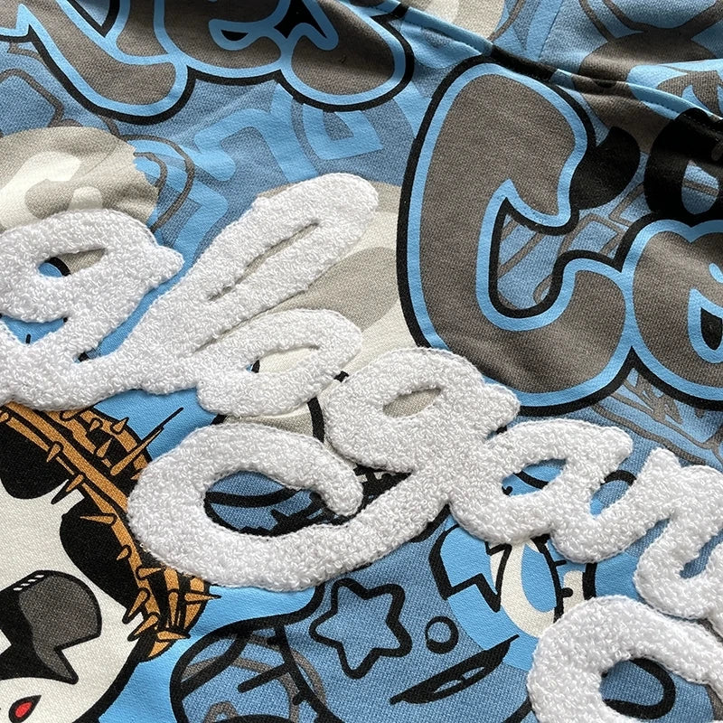 Blue Glo Gang Eroded Glo Thermal Hoodie Men Women High Quality Full Printed Cartoon Plush Print Oversize Hooded