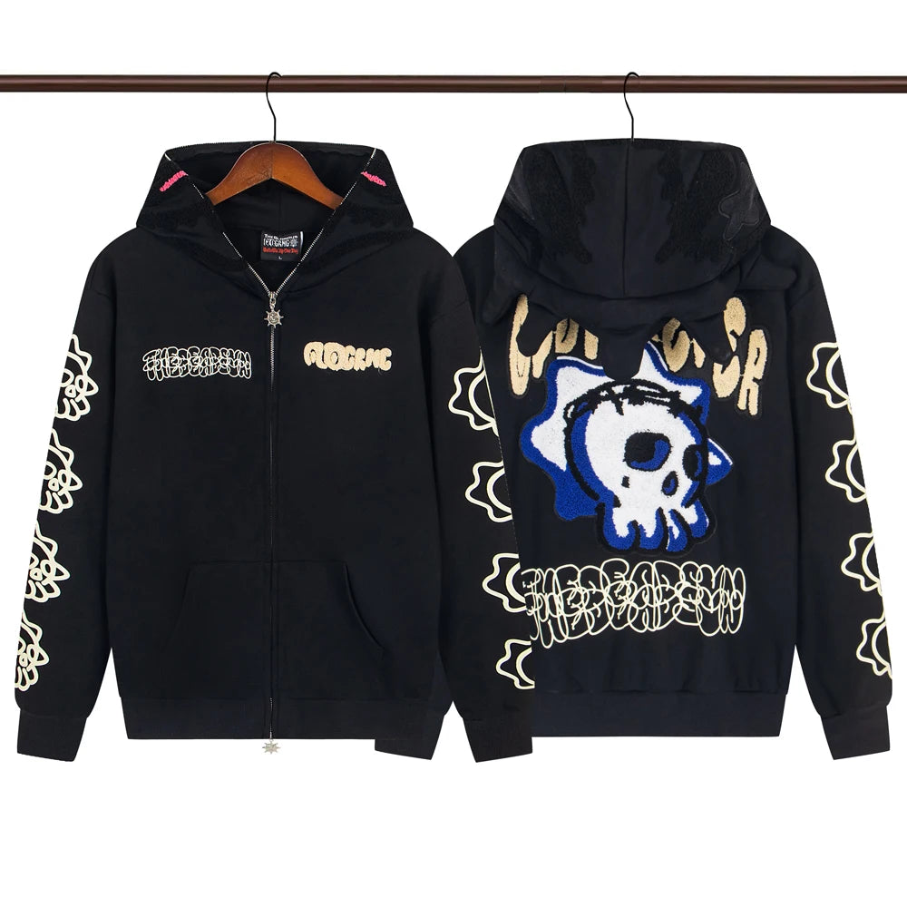 Glo Gang Eroded Glo Thermal embroidery printing Hoodie Men Women High Quality Oversized black full zip Hooded