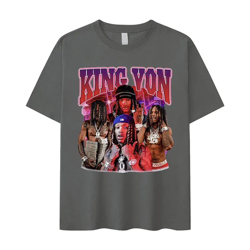 Rapper K-King Von Vintage Graphic T-Shirt Men's Hip Hop High Quality Fashion T-shirts Casual Cotton Oversized T Shirt Streetwear