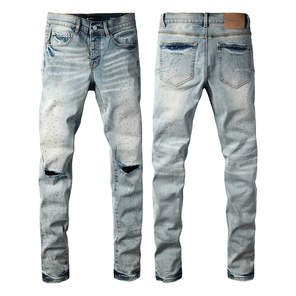 2025 American Jean Print Pants 9089 Style High Waist Loose Fit Straight Leg Blue Jeans Women's Fashion Casual Trousers