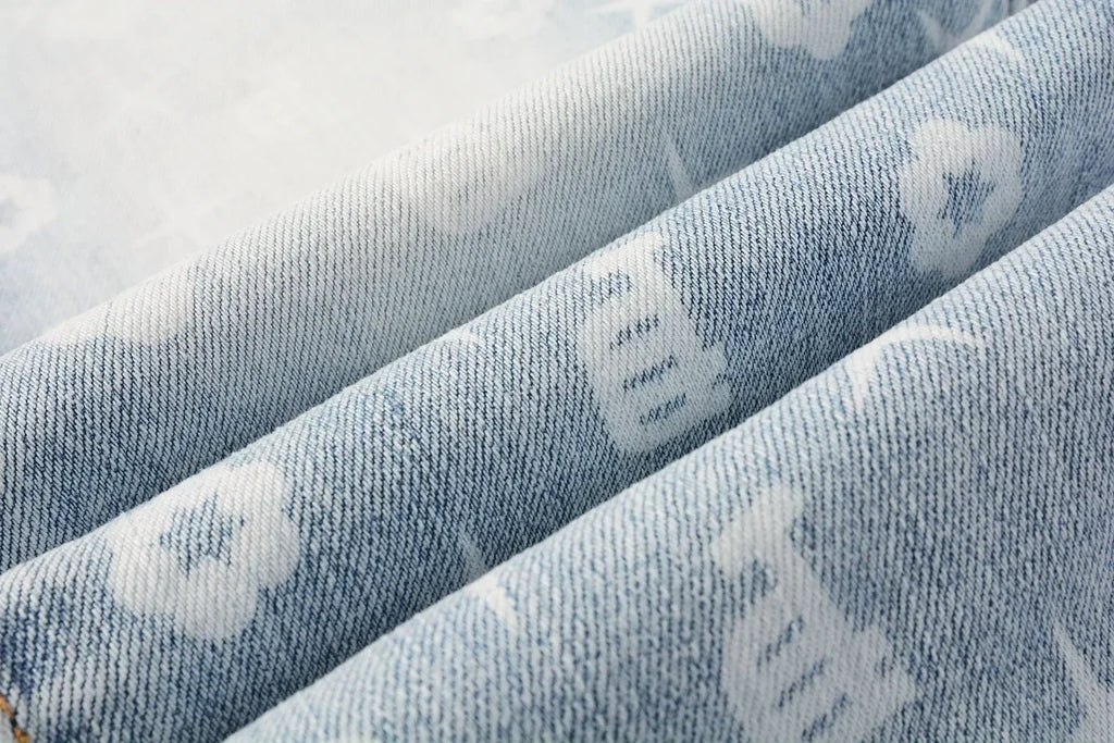 2025 American Jean Print Pants 9089 Style High Waist Loose Fit Straight Leg Blue Jeans Women's Fashion Casual Trousers