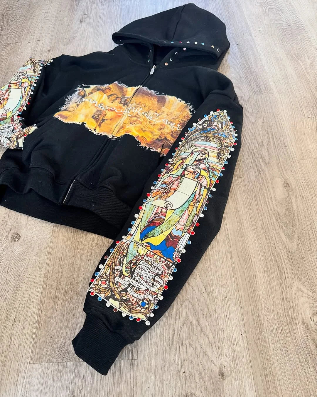 Stained Glass Renaissance Zip-Up Hoodie – High Street Art Edition