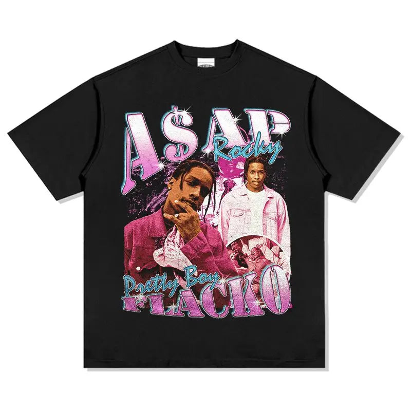 ASAP Rocky portrait graphic 100%cotton unisex shirt 2026 Summer New O-neck Men's Y2k hip hop style Short Sleeve Tshirt fan gift