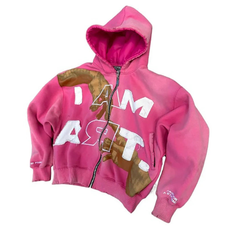 Y2k Streetwear Sweatshirt Letter Prints Graphics Zipper Hoodie Autumn and Winter Loose Sweatshirt Man Clothes sudadera hombre