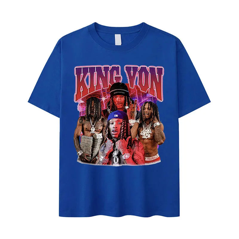 Rapper K-King Von Vintage Graphic T-Shirt Men's Hip Hop High Quality Fashion T-shirts Casual Cotton Oversized T Shirt Streetwear