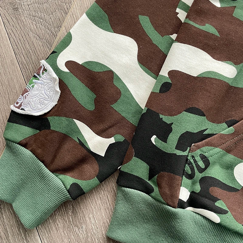 Glo Gang camouflage cartoon embroidered casual sweater
