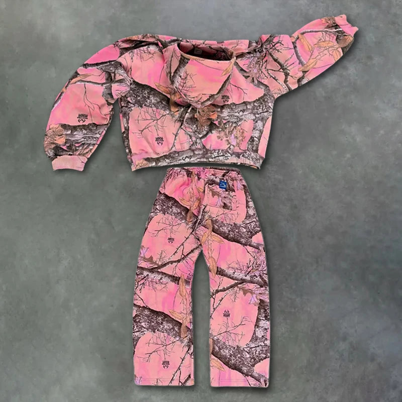 Y2K Retro Hoodie Men Camouflage Pattern Pink Sweatshirt High Street Hip Hop Streetwear Oversized Unisex Gothic Camo Hoodie Women
