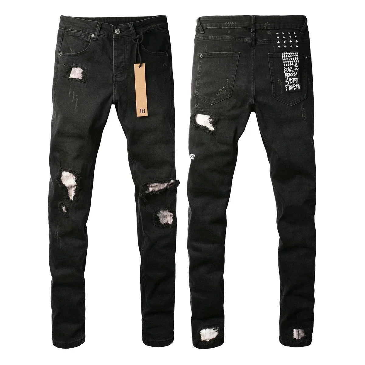New KSUBI Jeans Men Paint Hole Trendy American High Street  Trend Low Rise Stretch Skinny Pleated Ripped Jeans