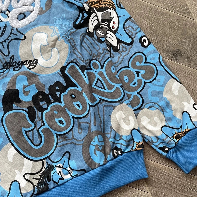 Blue Glo Gang Eroded Glo Thermal Hoodie Men Women High Quality Full Printed Cartoon Plush Print Oversize Hooded