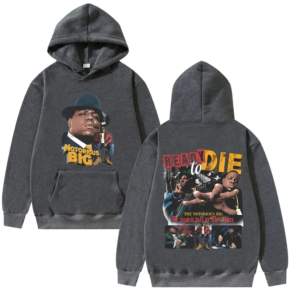 Rapper The Notorious Big Ready To Die Album Hoodie Biggie Smalls Streetwear Men Women Hip Hop Vintage Oversized Pullover Hoodies