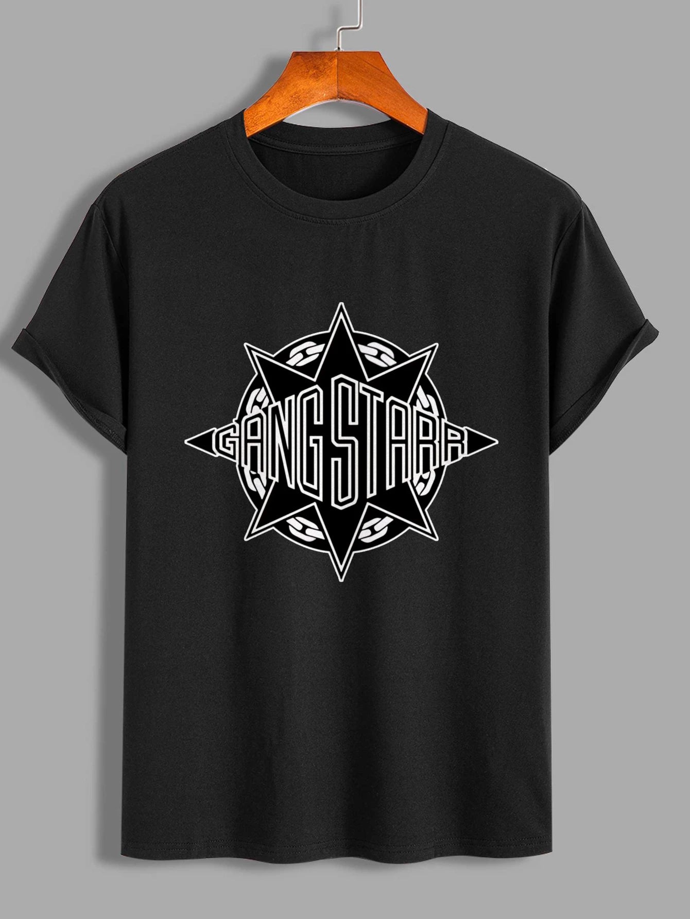 Gang Starr Logo Print T-Shirt Fashion Street Style Star Pattern Design {Men's Printed Round Neck Short Sleeve Casual T-Shirt