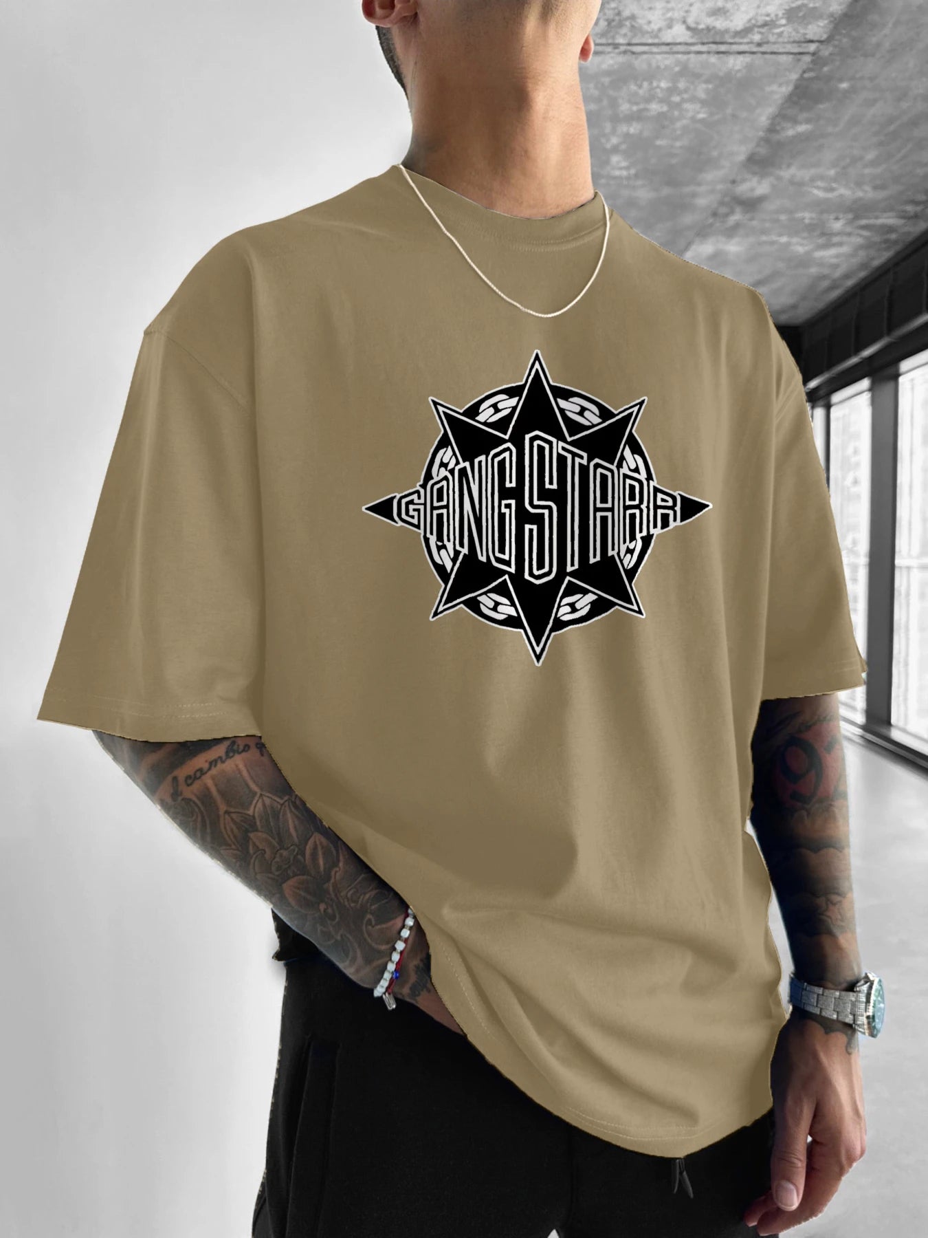 Gang Starr Logo Print T-Shirt Fashion Street Style Star Pattern Design {Men's Printed Round Neck Short Sleeve Casual T-Shirt