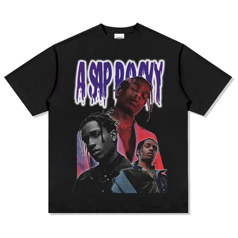 ASAP Rocky portrait graphic 100%cotton unisex shirt 2026 Summer New O-neck Men's Y2k hip hop style Short Sleeve Tshirt fan gift