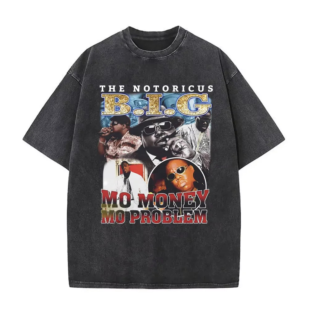 Washed Vintage Rapper The Notorious Big World Tour 97 T-shirt Biggie Smalls Print T Shirts Men Women Hip Hop Oversized T-shirts