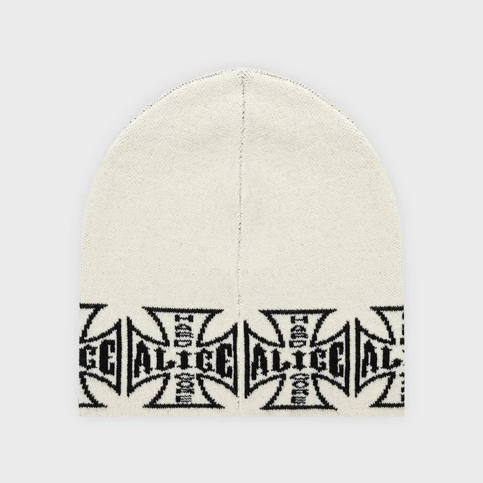Alice Statement Beanie – Black & White Alternative Headwear