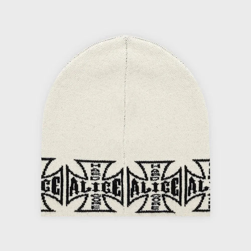 Alice Statement Beanie – Black & White Alternative Headwear