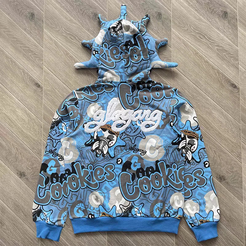 Blue Glo Gang Eroded Glo Thermal Hoodie Men Women High Quality Full Printed Cartoon Plush Print Oversize Hooded