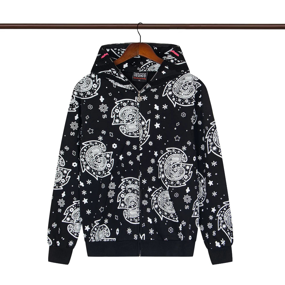 Glo Gang Eroded Glo Thermal embroidery printing Hoodie Men Women High Quality Oversized black full zip Hooded