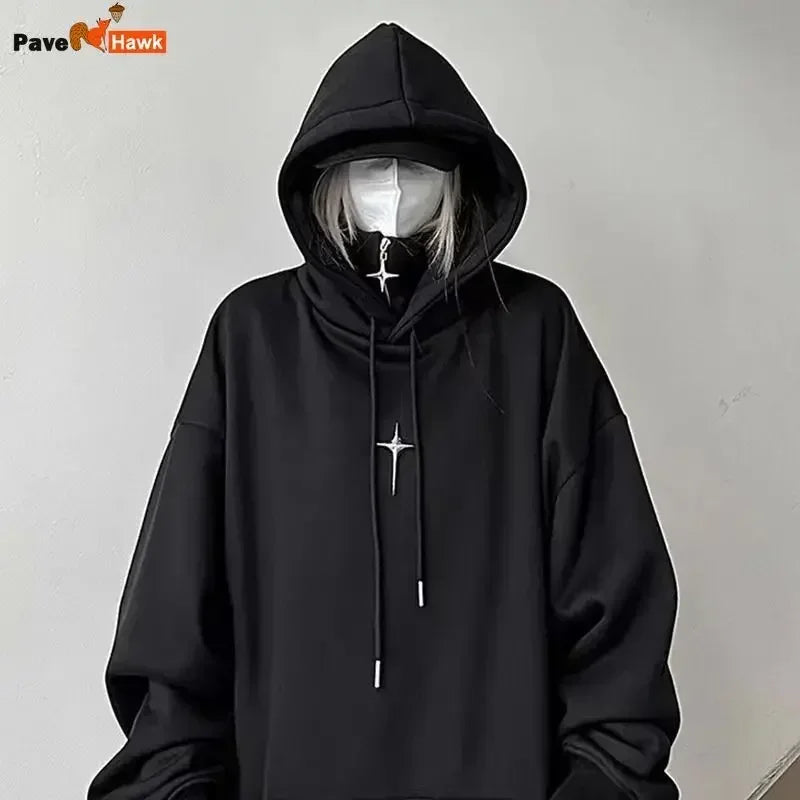 Streetwear Black Hoodie Men Women Oversized Harajuku Vintage Pullovers Korean Fashion Goth Aesthetic Sweatshirts Spring Autumn