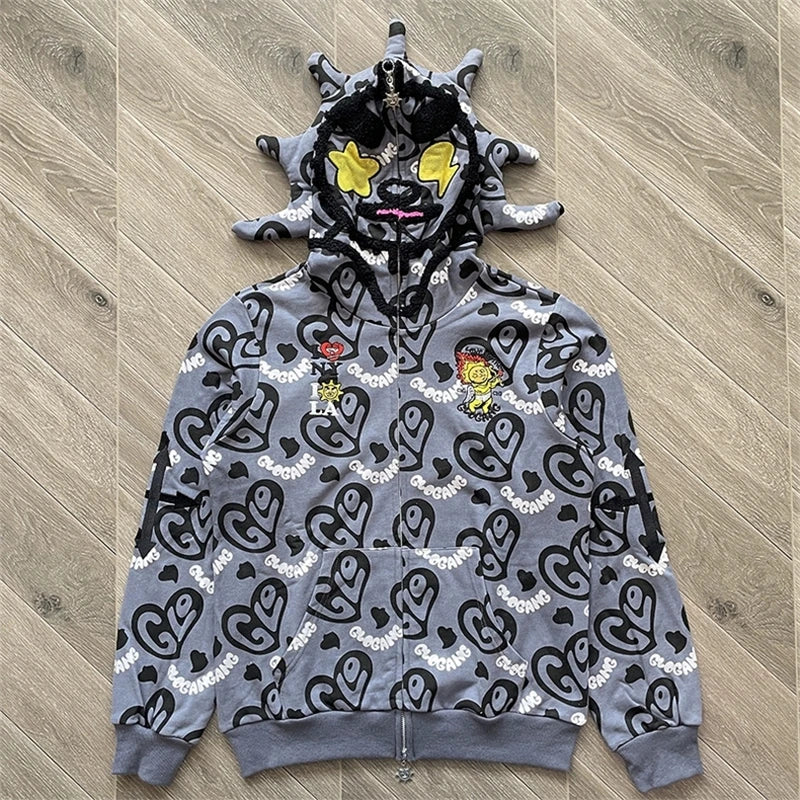 Blue Glo Gang Eroded Glo Thermal Hoodie Men Women High Quality Full Printed Cartoon Plush Print Oversize Hooded