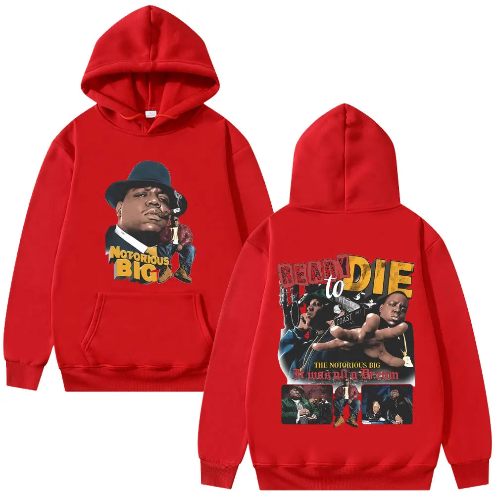 Rapper The Notorious Big Ready To Die Album Hoodie Biggie Smalls Streetwear Men Women Hip Hop Vintage Oversized Pullover Hoodies