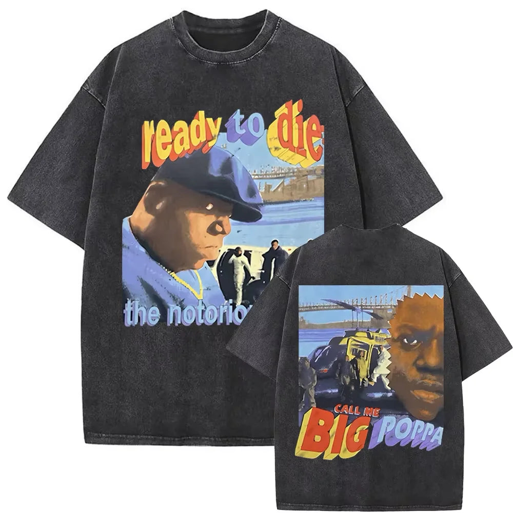 Washed Vintage Rapper The Notorious Big World Tour 97 T-shirt Biggie Smalls Print T Shirts Men Women Hip Hop Oversized T-shirts