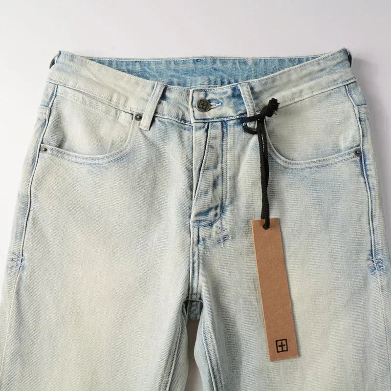 New KSUBI Jeans Men Paint Hole Trendy American High Street  Trend Low Rise Stretch Skinny Pleated Ripped Jeans