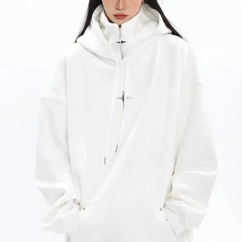 Streetwear Black Hoodie Men Women Oversized Harajuku Vintage Pullovers Korean Fashion Goth Aesthetic Sweatshirts Spring Autumn