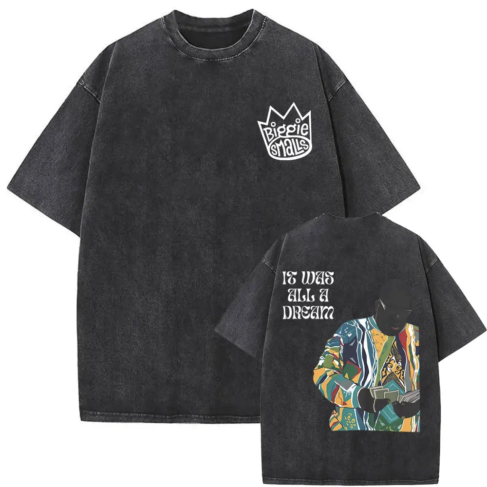 Washed Vintage Rapper The Notorious Big World Tour 97 T-shirt Biggie Smalls Print T Shirts Men Women Hip Hop Oversized T-shirts