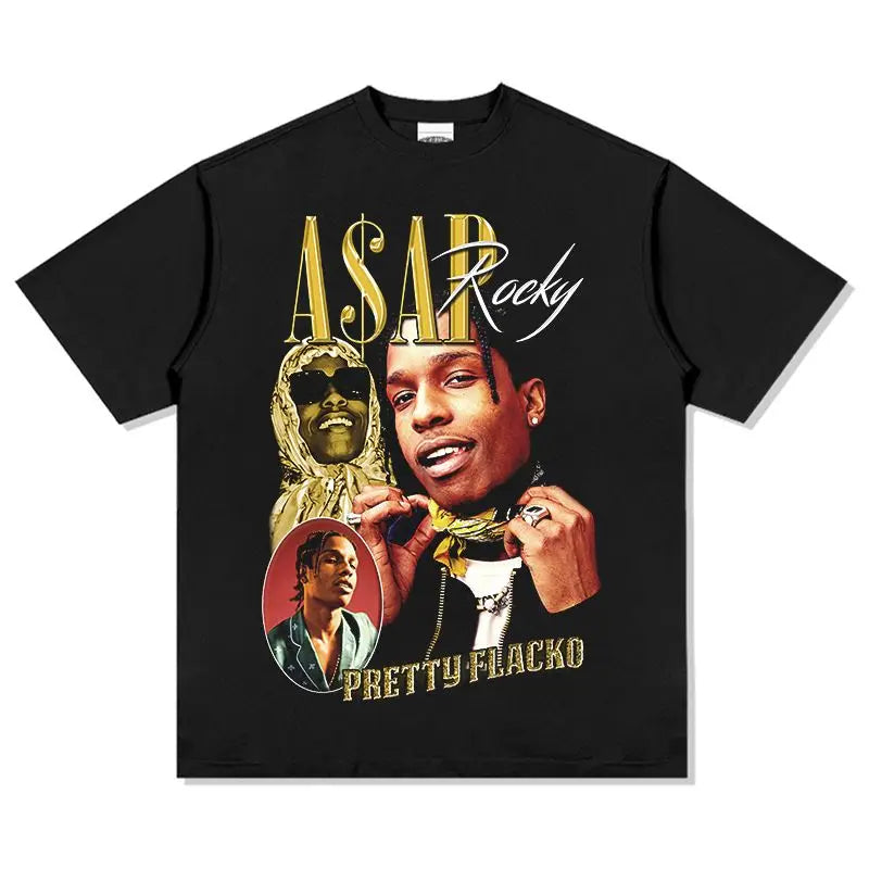 ASAP Rocky portrait graphic 100%cotton unisex shirt 2026 Summer New O-neck Men's Y2k hip hop style Short Sleeve Tshirt fan gift