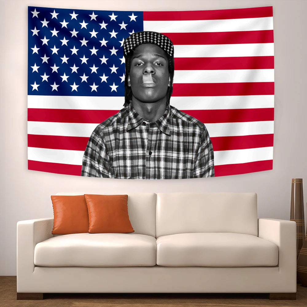 Asap Rockys Flag Rakim Mayers Smoking Wall Tapestry Hanging Ablum Posters Decor Meme Tapestry Room Decor Aesthetic