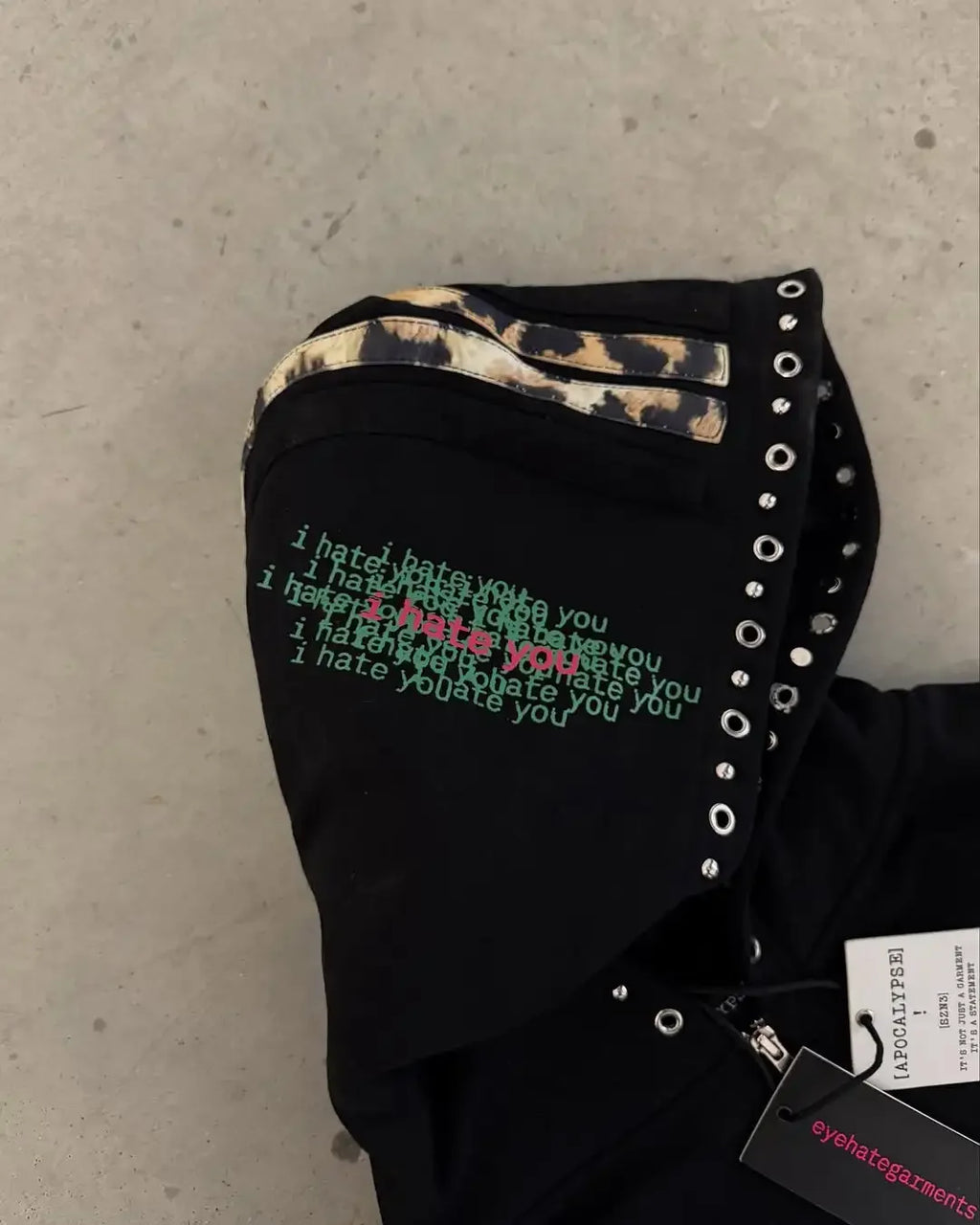 Apocalypse" Neon Graphic Zip-Up – Leopard Detail & Eyelet Hood