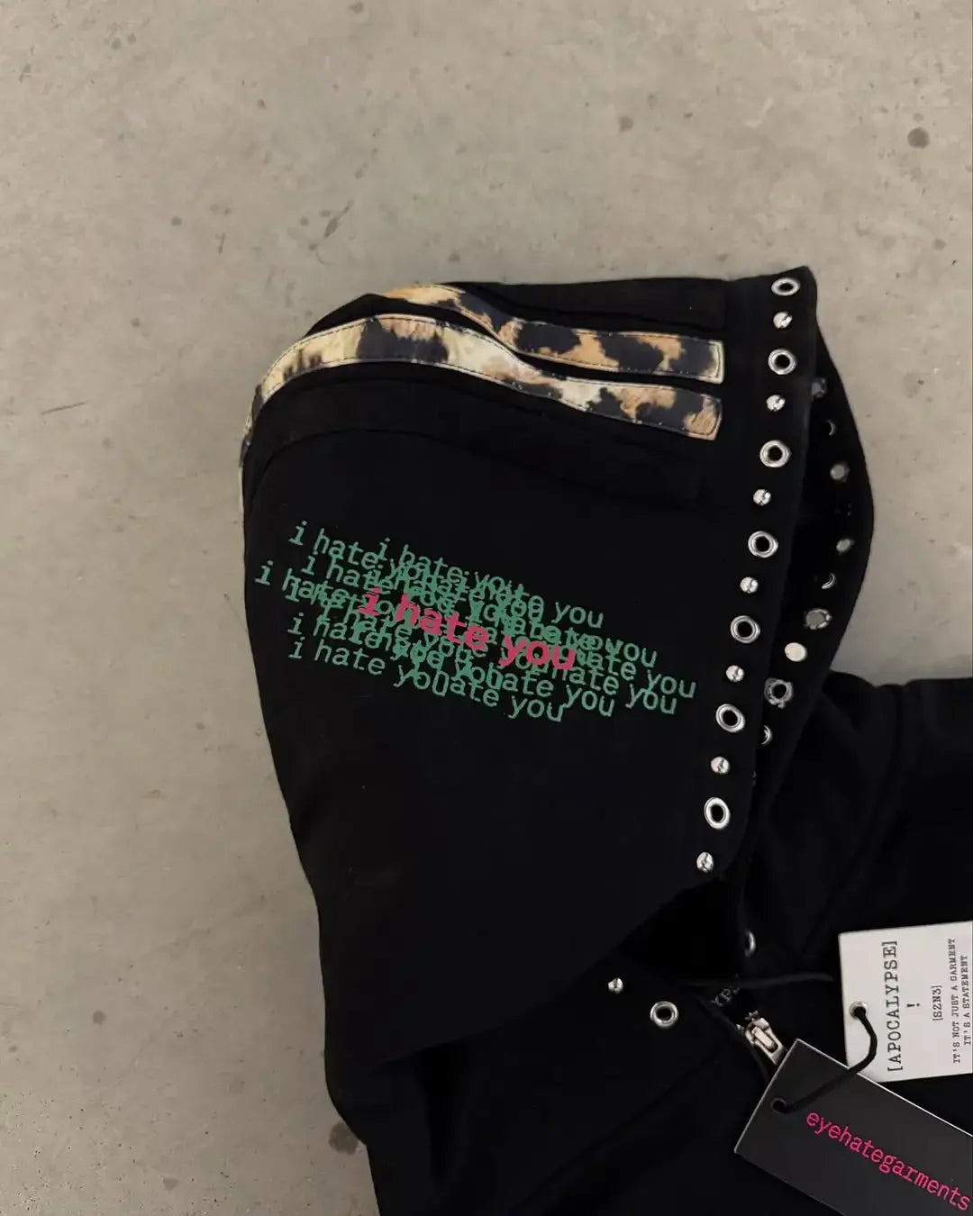 Apocalypse" Neon Graphic Zip-Up – Leopard Detail & Eyelet Hood