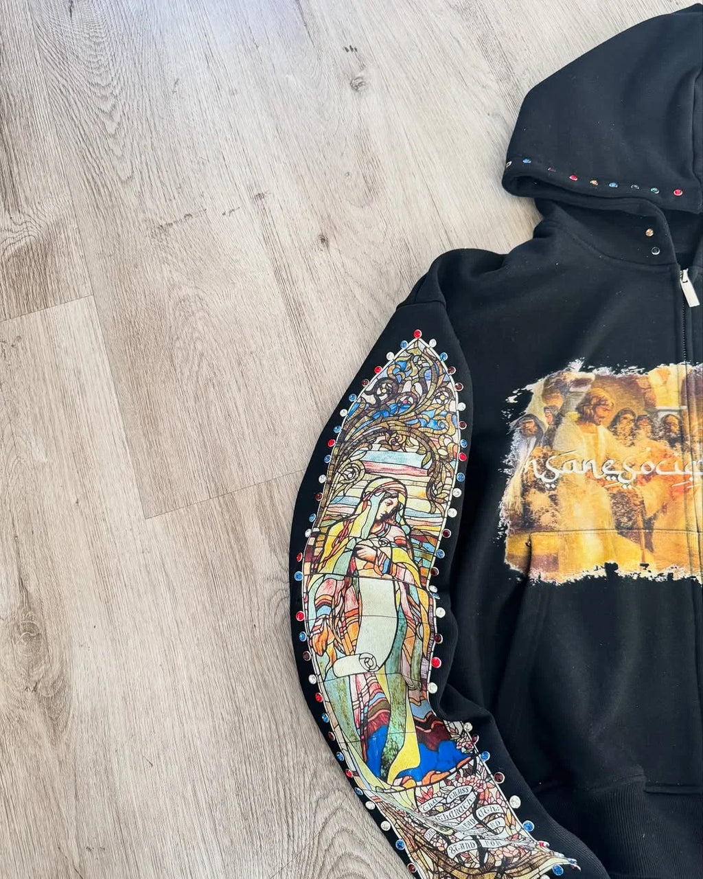 Stained Glass Renaissance Zip-Up Hoodie – High Street Art Edition