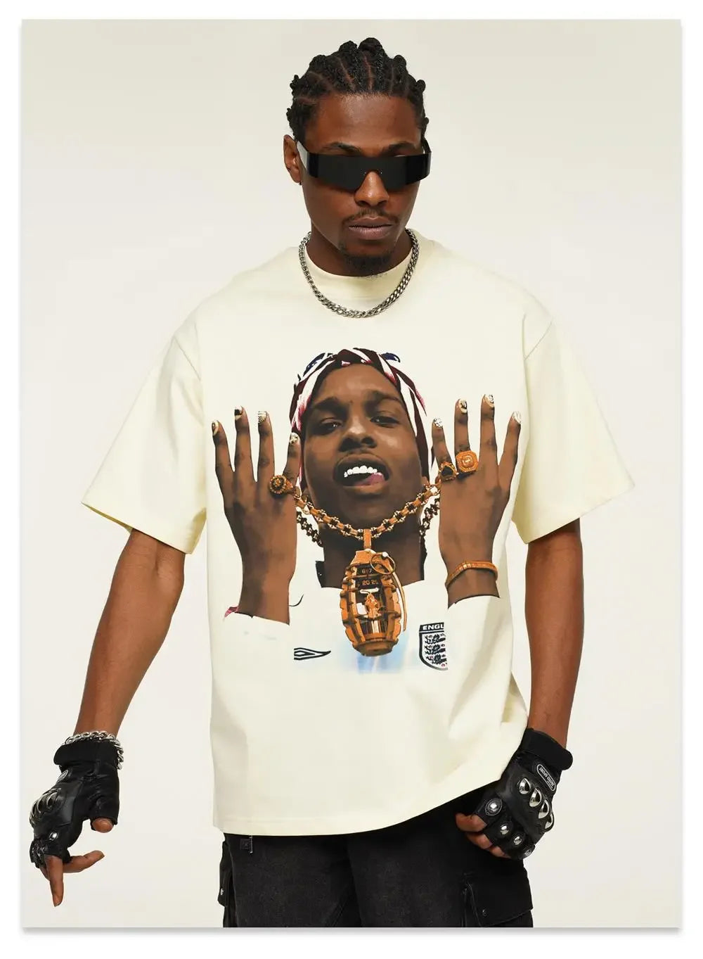 2025 Men's and Women's Asap Rocky American hip-hop retro print t-shirt fashion loose high street 100% cotton o-neck short sleeve
