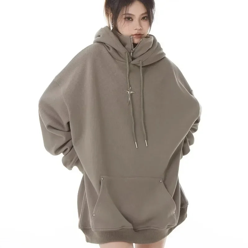 Streetwear Black Hoodie Men Women Oversized Harajuku Vintage Pullovers Korean Fashion Goth Aesthetic Sweatshirts Spring Autumn