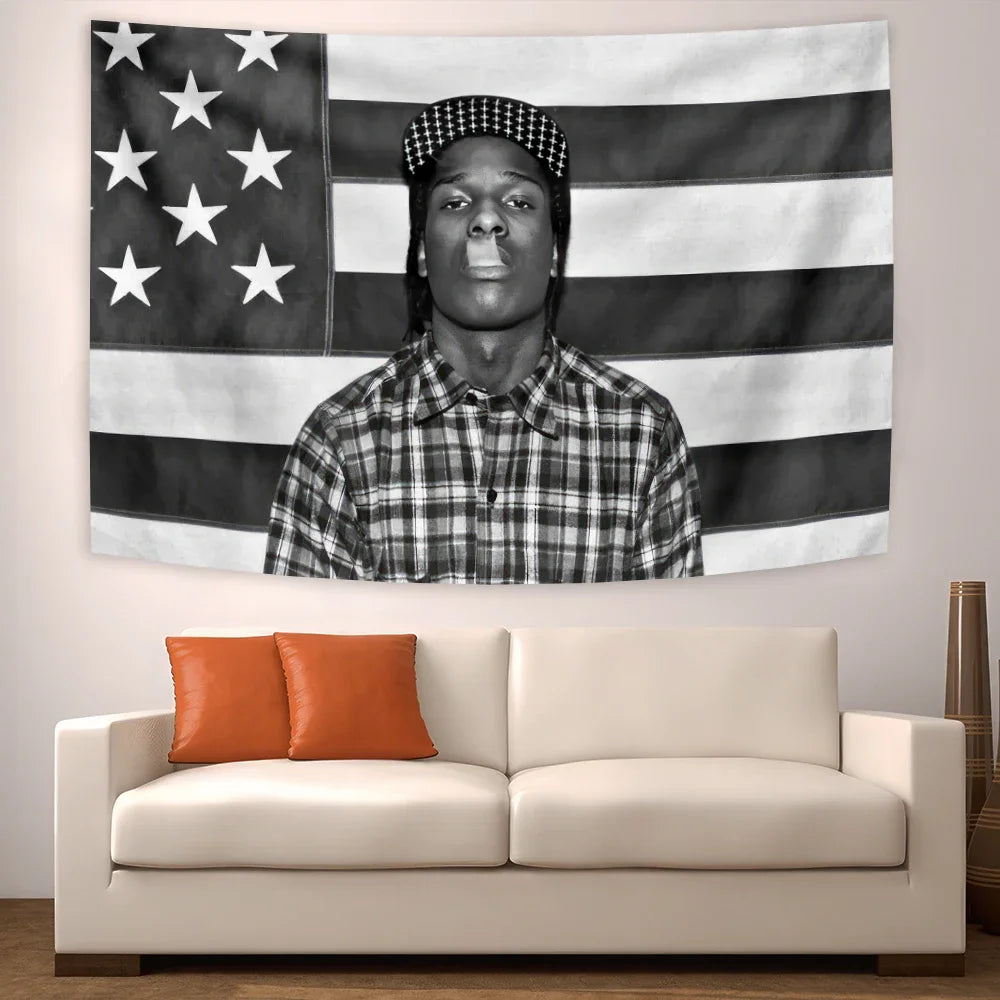 Asap Rockys Flag Rakim Mayers Smoking Wall Tapestry Hanging Ablum Posters Decor Meme Tapestry Room Decor Aesthetic